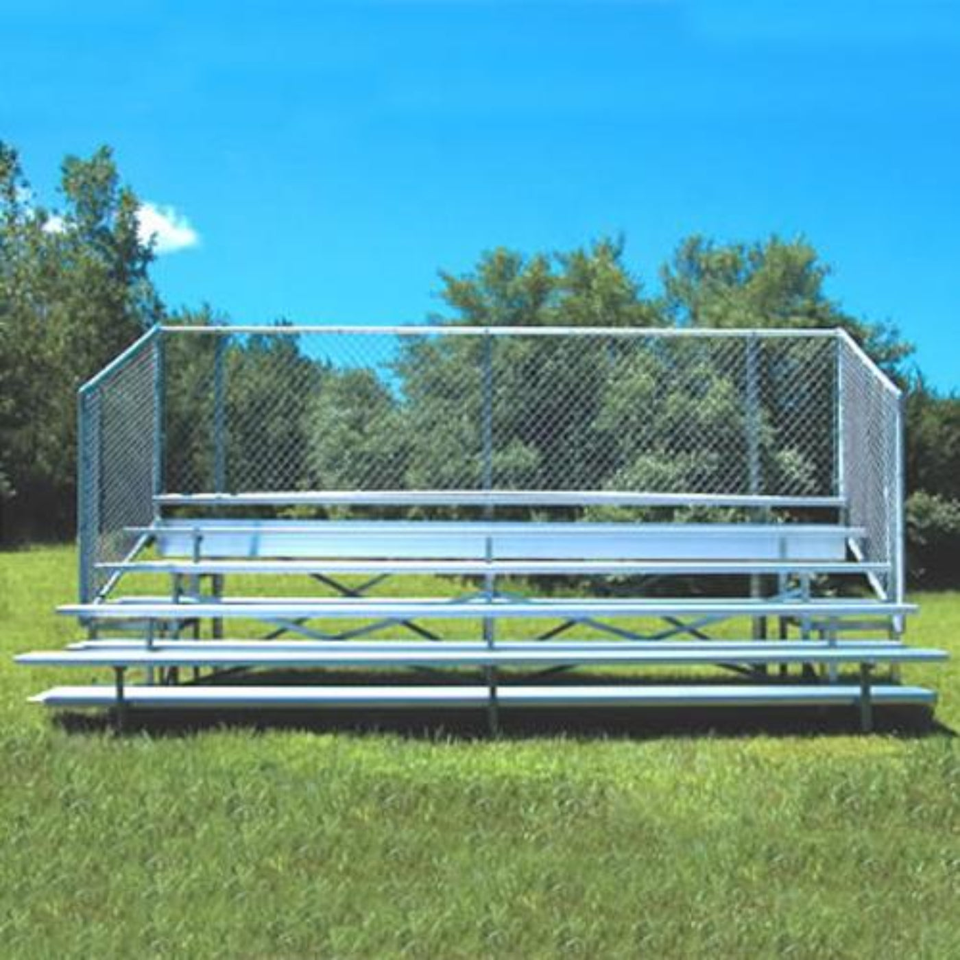 Bleacher 5 Row 15'-27' Enclosed Aluminim Bleachers w/ Chain Link - BLCH-5C