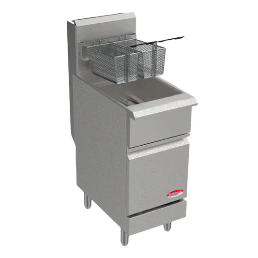 BakeMax 15-1/2" Liquid Propane Gas Fryer, Floor Model, 40 lb., 90,000 BTU - BAKEL40