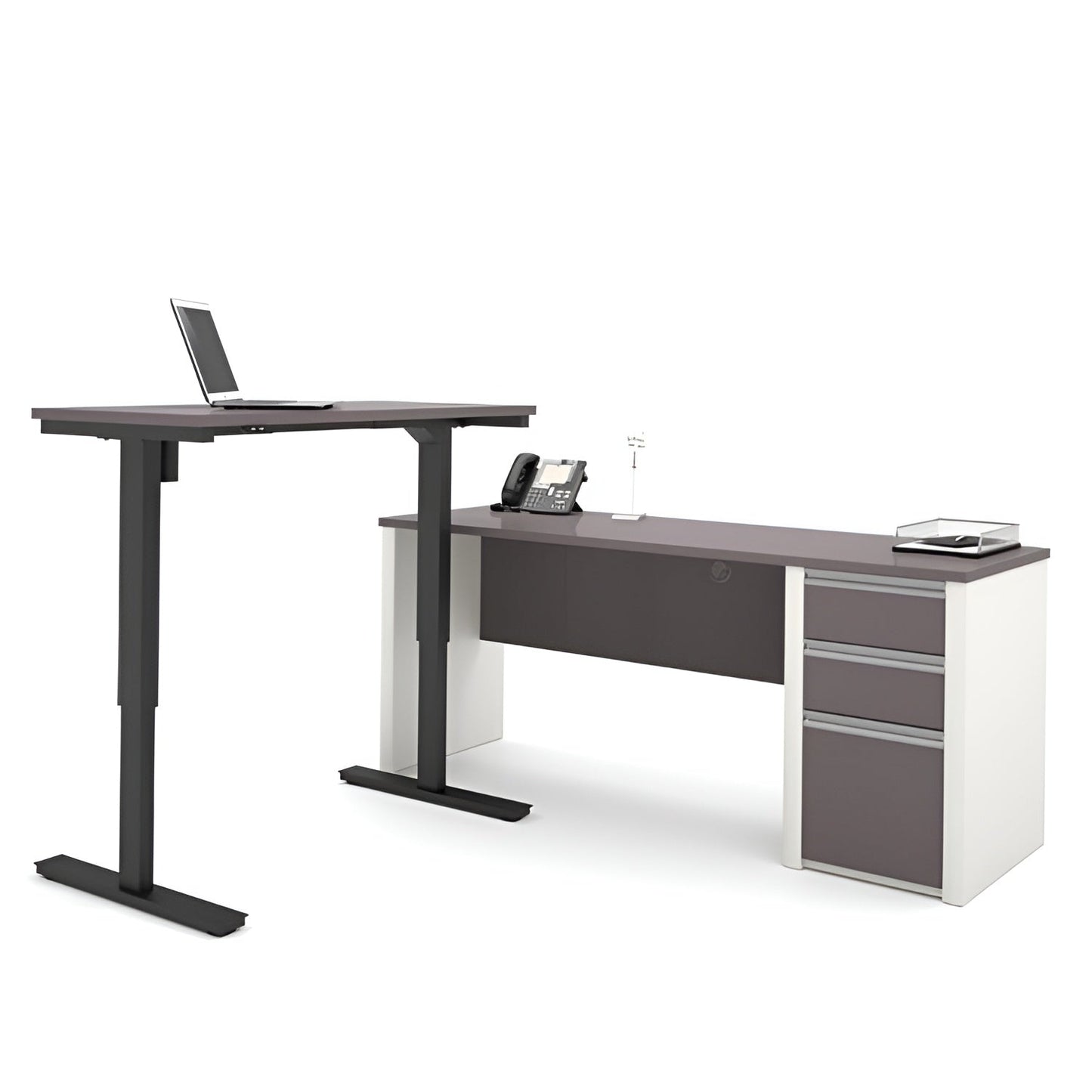 Bestar Prestige + L-Desk with Electric Height Adjustable Table