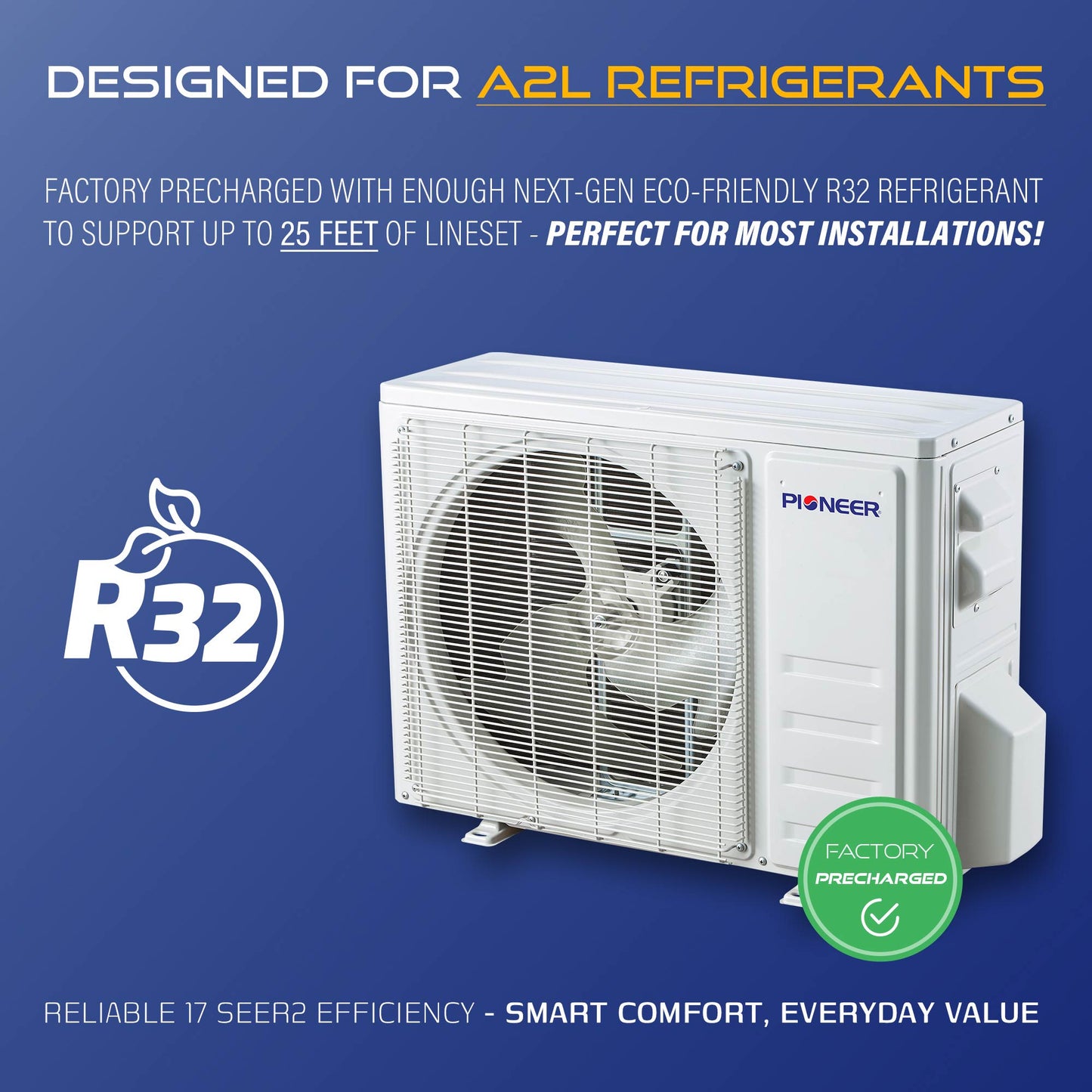 Pioneer Diamante Essenza 23,000 BTU 17 SEER2 230V High-Wall Ductless Mini-Split Air Conditioner Inverter Heat Pump with 16 Ft. Kit - WYT024GLUI17RL