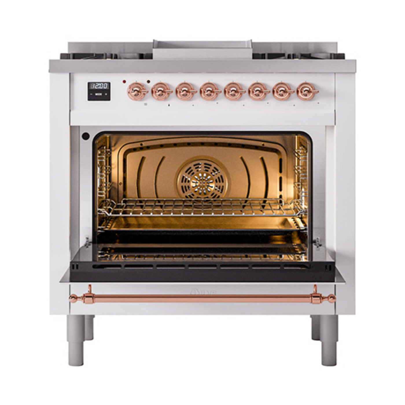 GREE ILVE 36 Inch Nostalgie II Noblesse Freestanding Dual Fuel Range with 6 Sealed Burners, Griddle with Copper Trim - UN36FNMPAWP