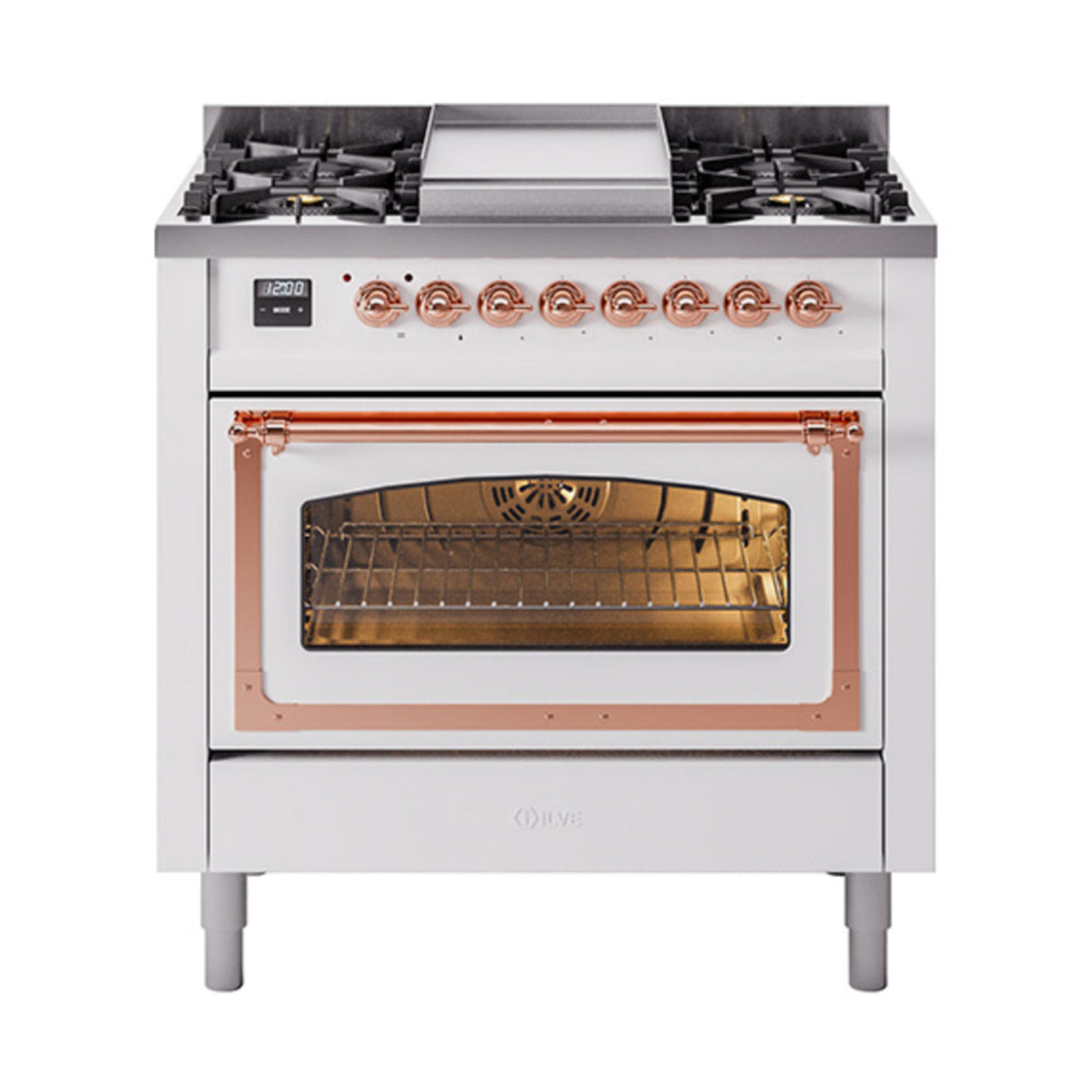 GREE ILVE 36 Inch Nostalgie II Noblesse Freestanding Dual Fuel Range with 6 Sealed Burners, Griddle with Copper Trim - UN36FNMPAWP