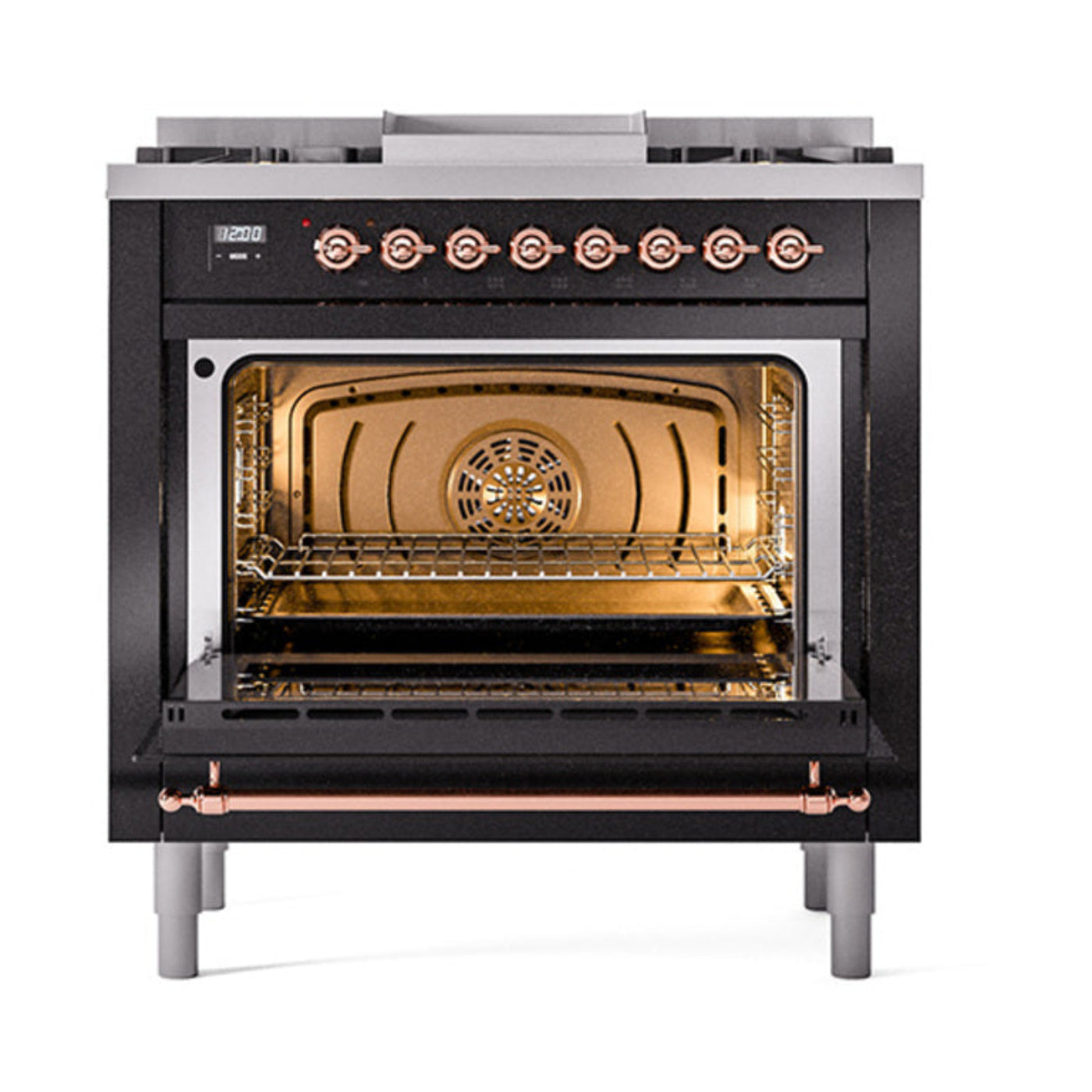 GREE ILVE 36 Inch Nostalgie II Noblesse Freestanding Dual Fuel Range with 6 Sealed Burners, Griddle with Copper Trim - UN36FNMPAWP