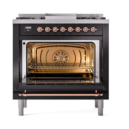 GREE ILVE 36 Inch Nostalgie II Noblesse Freestanding Dual Fuel Range with 6 Sealed Burners, Griddle with Copper Trim - UN36FNMPAWP
