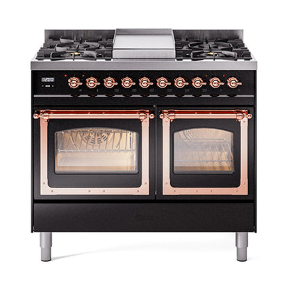 GREE ILVE 40 Inch Nostalgie II Noblesse Freestanding Dual Fuel Range with 6 Sealed Burners, Griddle with Copper Trim - UND40FNMPWHP