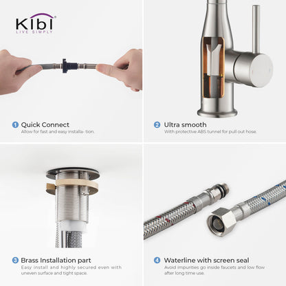 KIBI Napa Single Handle High Arc Pull Down Kitchen Faucet With Soap Dispenser in Brushed Nickel Finish - C-KKF2005BN-KSD100BN