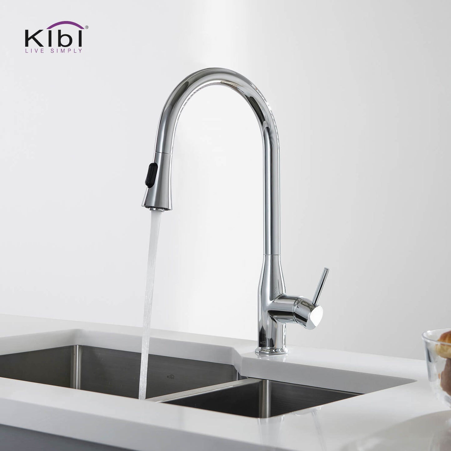 KIBI Napa Single Handle High Arc Pull Down Kitchen Faucet in Chrome Finish - KKF2005CH