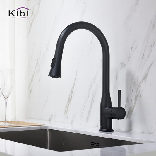 KIBI Napa Single Handle High Arc Pull Down Kitchen Faucet in Matte Black Finish - KKF2005MB
