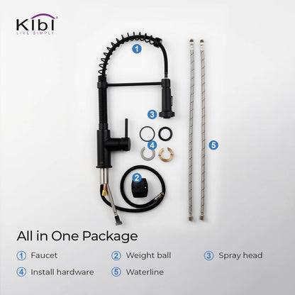 Kibi Aurora Single Handle High Arc Pull Down Kitchen Faucet In Matte Black Finish - KKF2003MB