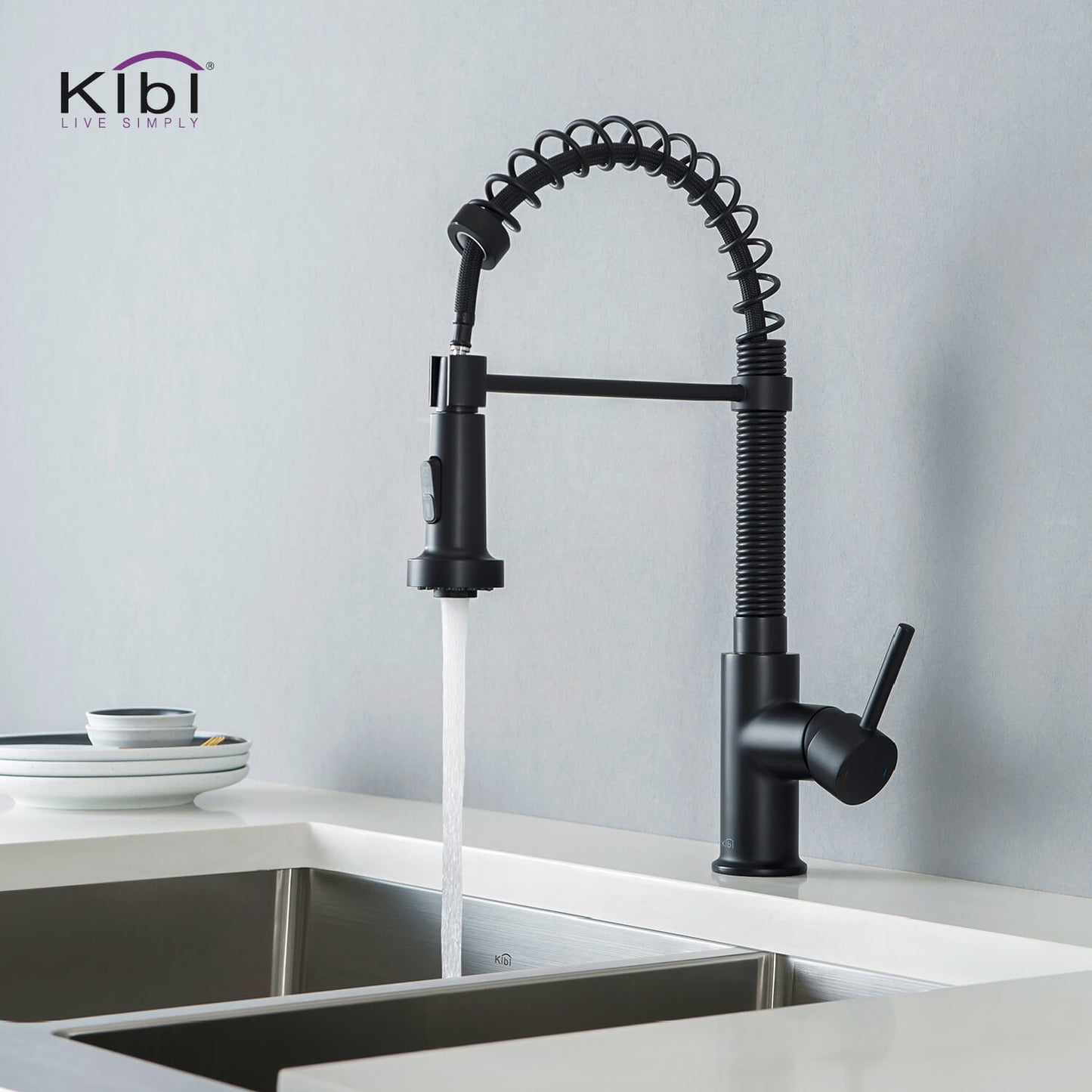 Kibi Aurora Single Handle High Arc Pull Down Kitchen Faucet In Matte Black Finish - KKF2003MB