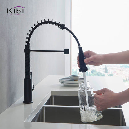 Kibi Aurora Single Handle High Arc Pull Down Kitchen Faucet In Matte Black Finish - KKF2003MB