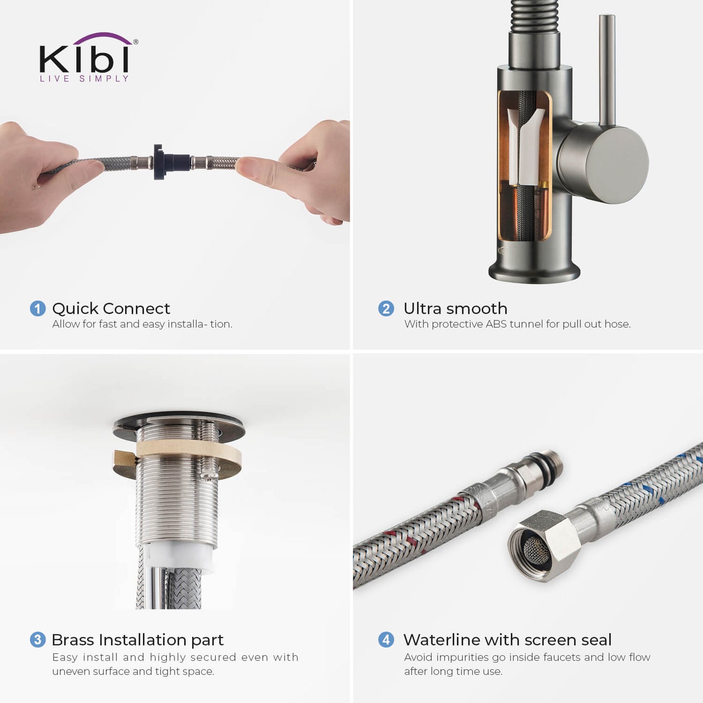 Kibi Aurora Single Handle High Arc Pull Down Kitchen Faucet In Titanium Finish - KKF2003TT