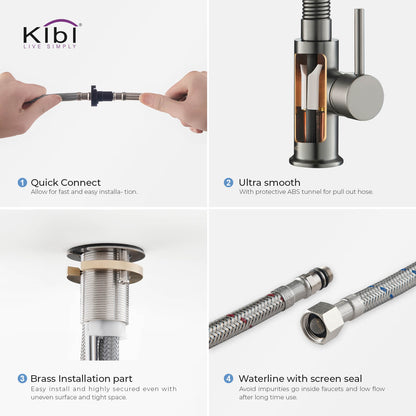 Kibi Aurora Single Handle High Arc Pull Down Kitchen Faucet In Titanium Finish - KKF2003TT