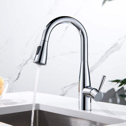 Kibi Bari Single Handle Pull Down Kitchen Bar Sink Faucet With Soap Dispenser in Chrome Finish - C-KKF2015CH-KSD100CH