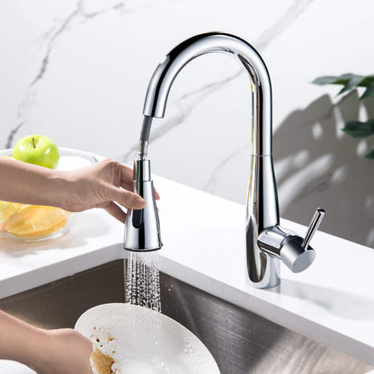 Kibi Bari Single Handle Pull Down Kitchen Bar Sink Faucet With Soap Dispenser in Chrome Finish - C-KKF2015CH-KSD100CH
