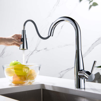 Kibi Bari Single Handle Pull Down Kitchen Bar Sink Faucet With Soap Dispenser in Chrome Finish - C-KKF2015CH-KSD100CH