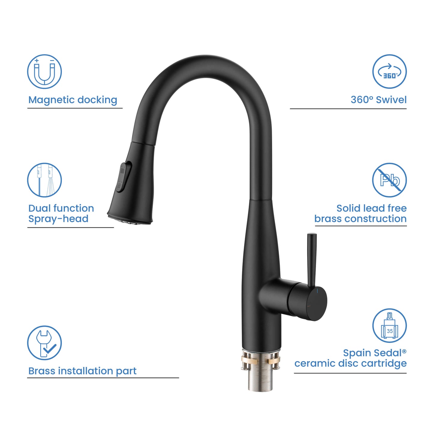 Kibi Bari Single Handle Pull Down Kitchen Bar Sink Faucet With Soap Dispenser in Matte Black Finish - C-KKF2015MB-KSD100MB