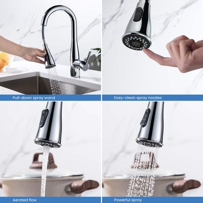 Kibi Bari Single Handle Pull Down Kitchen and Bar Sink Faucet in Chrome Finish - KKF2015CH