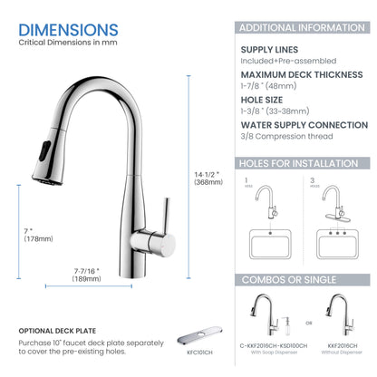 Kibi Bari Single Handle Pull Down Kitchen and Bar Sink Faucet in Chrome Finish - KKF2015CH