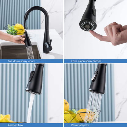 Kibi Bari Single Handle Pull Down Kitchen and Bar Sink Faucet in Matte Black Finish - KKF2015MB