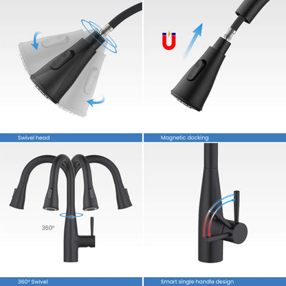 Kibi Bari Single Handle Pull Down Kitchen and Bar Sink Faucet in Matte Black Finish - KKF2015MB
