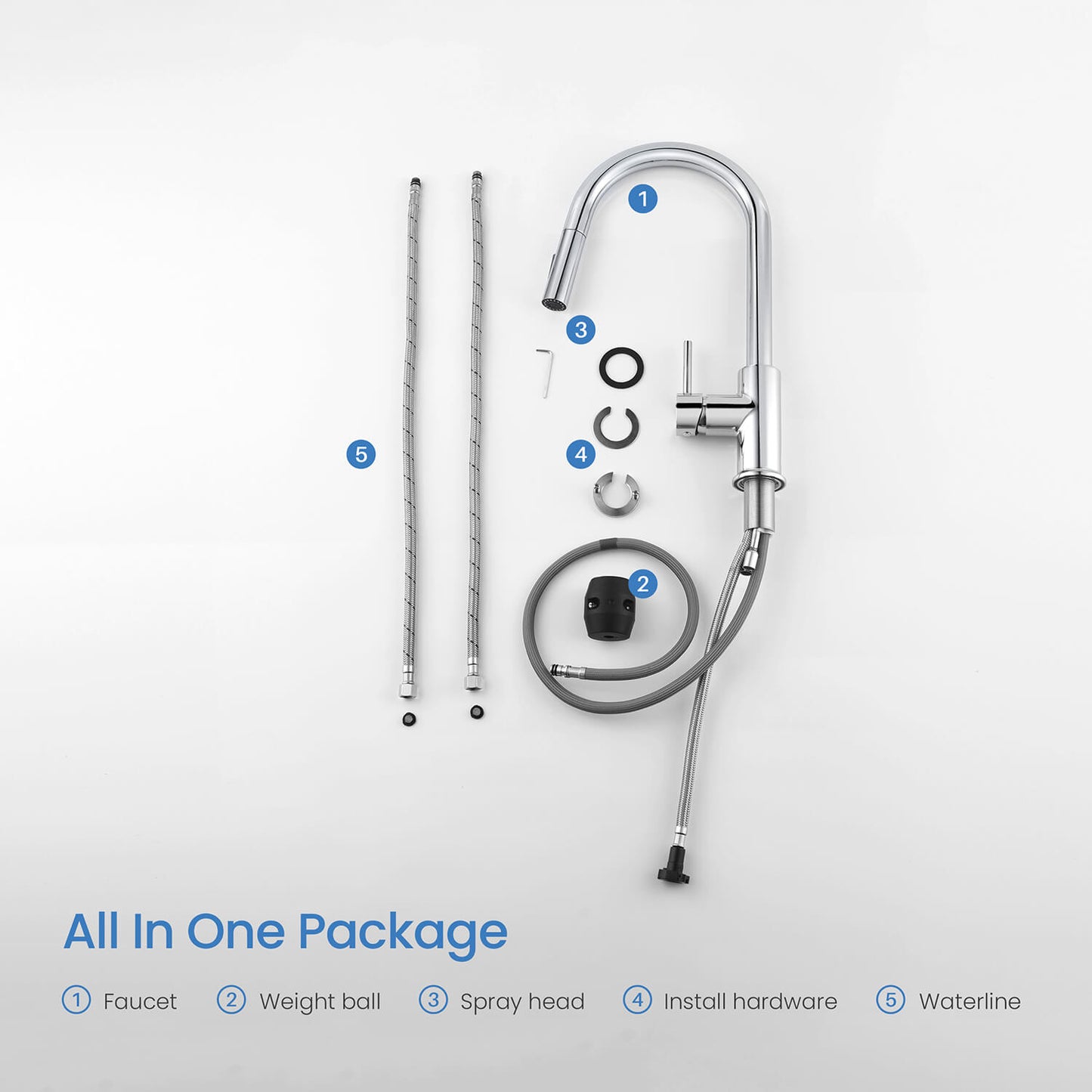 Kibi Circular Single Handle Pull Down Kitchen Faucet With Soap Dispenser in Chrome Finish - C-KKF2013CH-KSD100CH