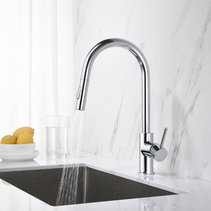 Kibi Circular Single Handle Pull Down Kitchen Faucet in Chrome Finish - KKF2013CH