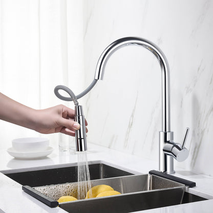 Kibi Circular Single Handle Pull Down Kitchen Faucet in Chrome Finish - KKF2013CH