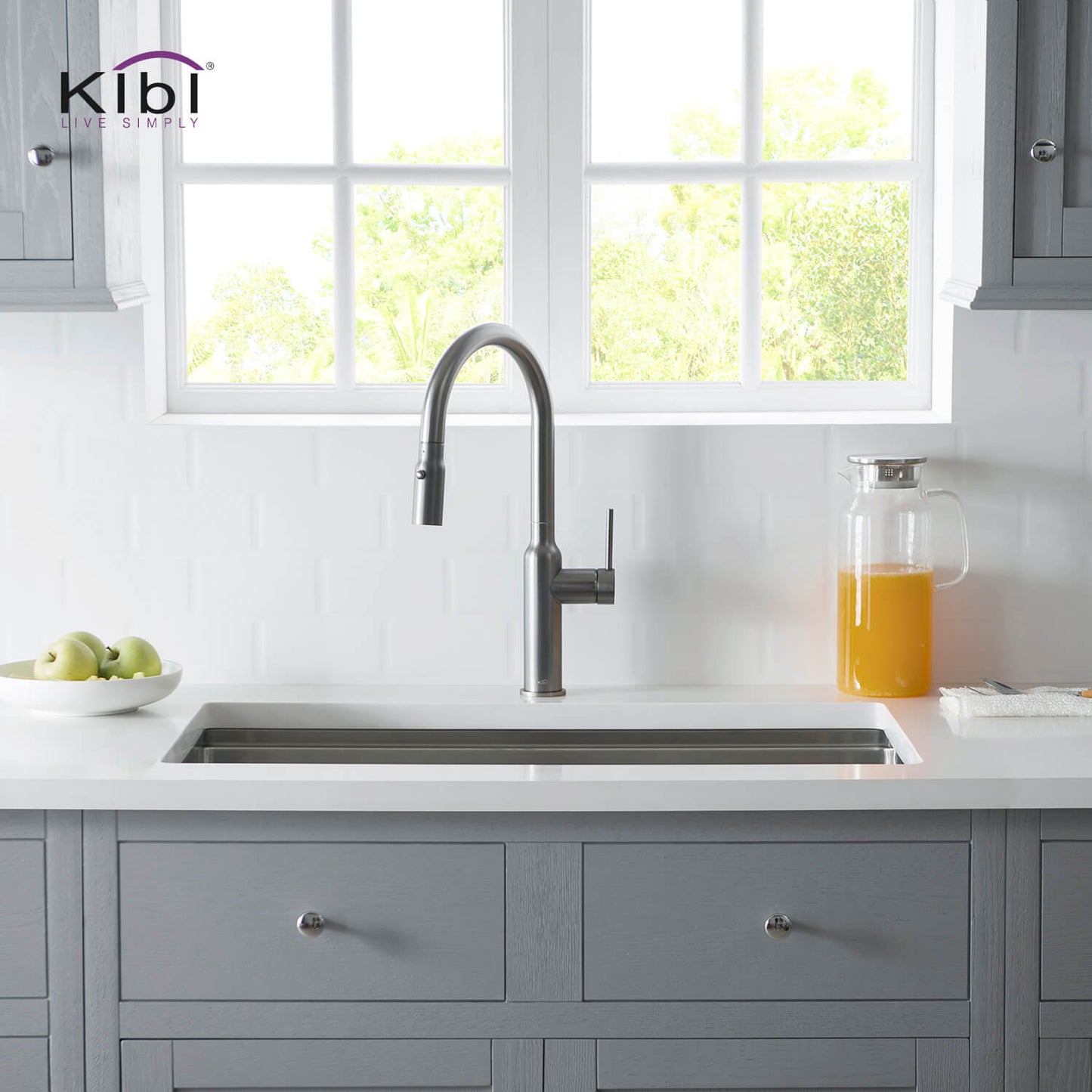 Kibi Hilo Single Handle High Arc Pull Down Kitchen Faucet in Titanium Finish - KKF2008TT