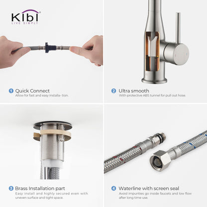 Kibi Largo Single Handle Pull Down Kitchen Faucet in Brushed Nickel Finish - KKF2006BN