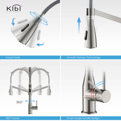 Kibi Largo Single Handle Pull Down Kitchen Faucet in Brushed Nickel Finish - KKF2006BN