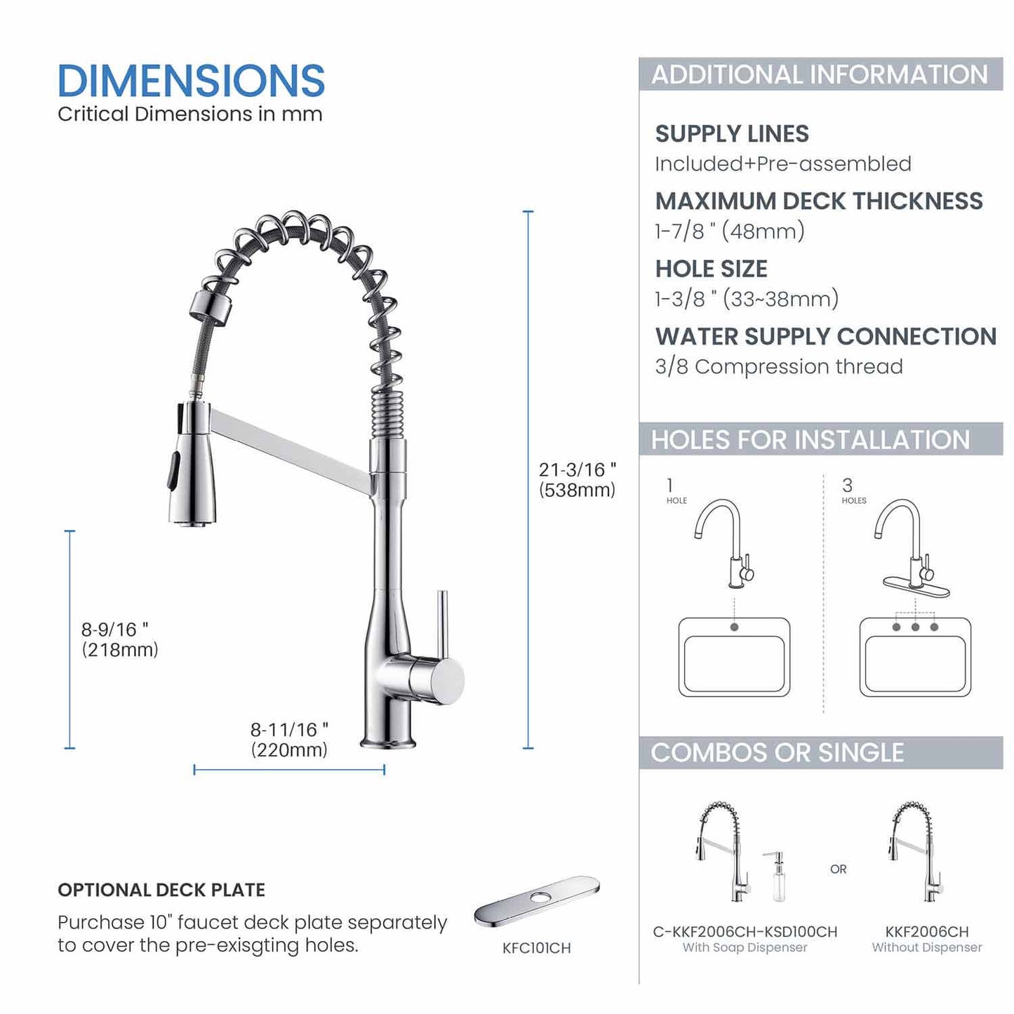 Kibi Largo Single Handle Pull Down Kitchen Faucet in Chrome Finish - KKF2006CH