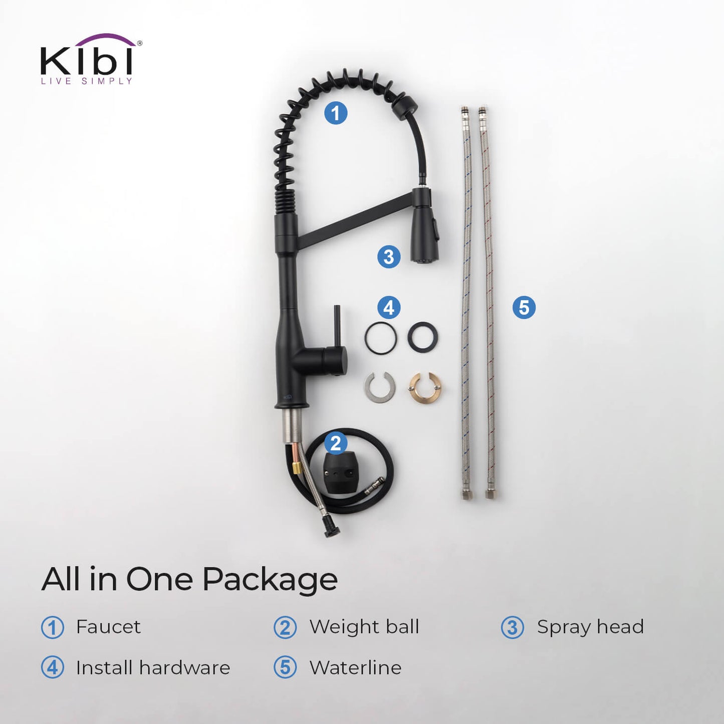 Kibi Largo Single Handle Pull Down Kitchen Faucet in Matte Black Finish - KKF2006MB