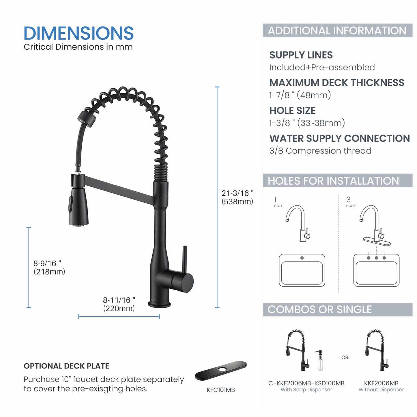 Kibi Largo Single Handle Pull Down Kitchen Faucet in Matte Black Finish - KKF2006MB