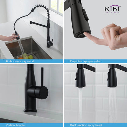 Kibi Largo Single Handle Pull Down Kitchen Faucet in Matte Black Finish - KKF2006MB