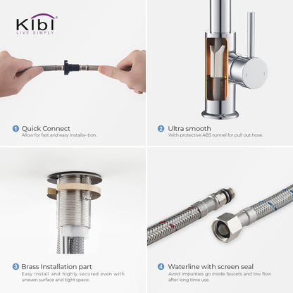 Kibi Lodi Single Handle High Arc Pull Down Kitchen Faucet In Chrome Finish - KKF2004CH