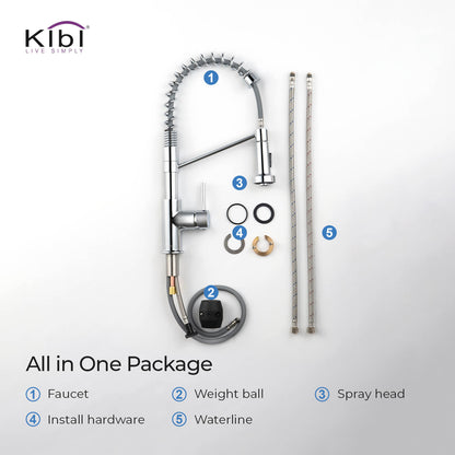 Kibi Lodi Single Handle High Arc Pull Down Kitchen Faucet In Chrome Finish - KKF2004CH