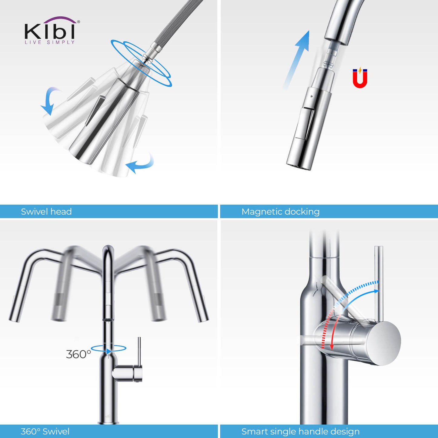 Kibi Macon Single Handle High Arc Pull Down Kitchen Faucet in Chrome Finish - KKF2007CH