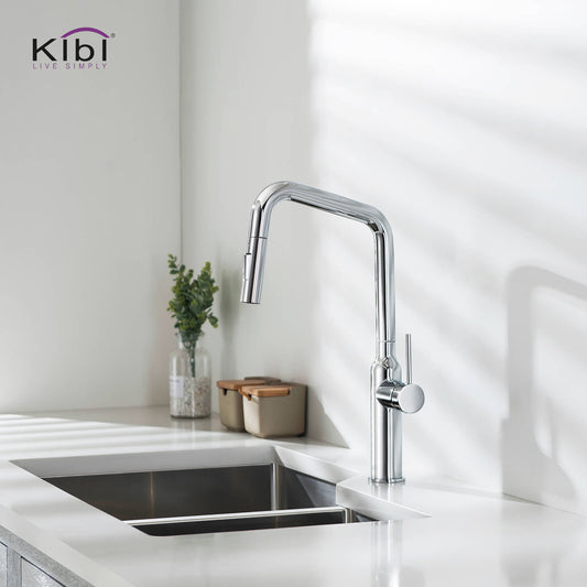 Kibi Macon Single Handle High Arc Pull Down Kitchen Faucet in Chrome Finish - KKF2007CH