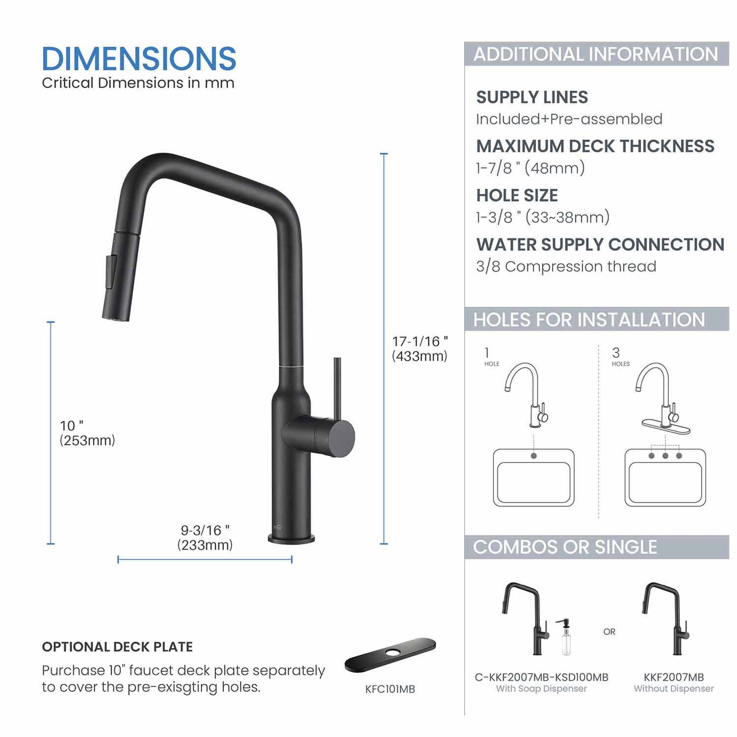 Kibi Macon Single Handle High Arc Pull Down Kitchen Faucet in Matte Black Finish - KKF2007MB