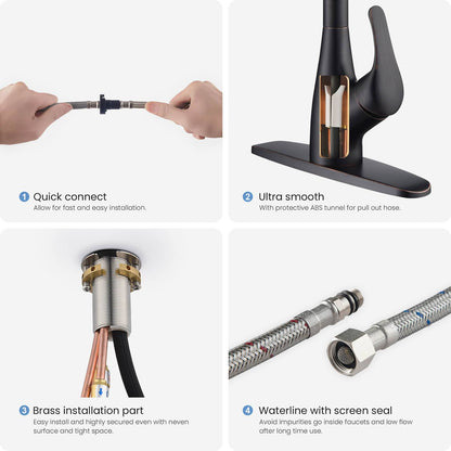 Kibi Single Handle Pull Down Kitchen Faucet In Oil Rubbed Bronze Finish - F101ORB
