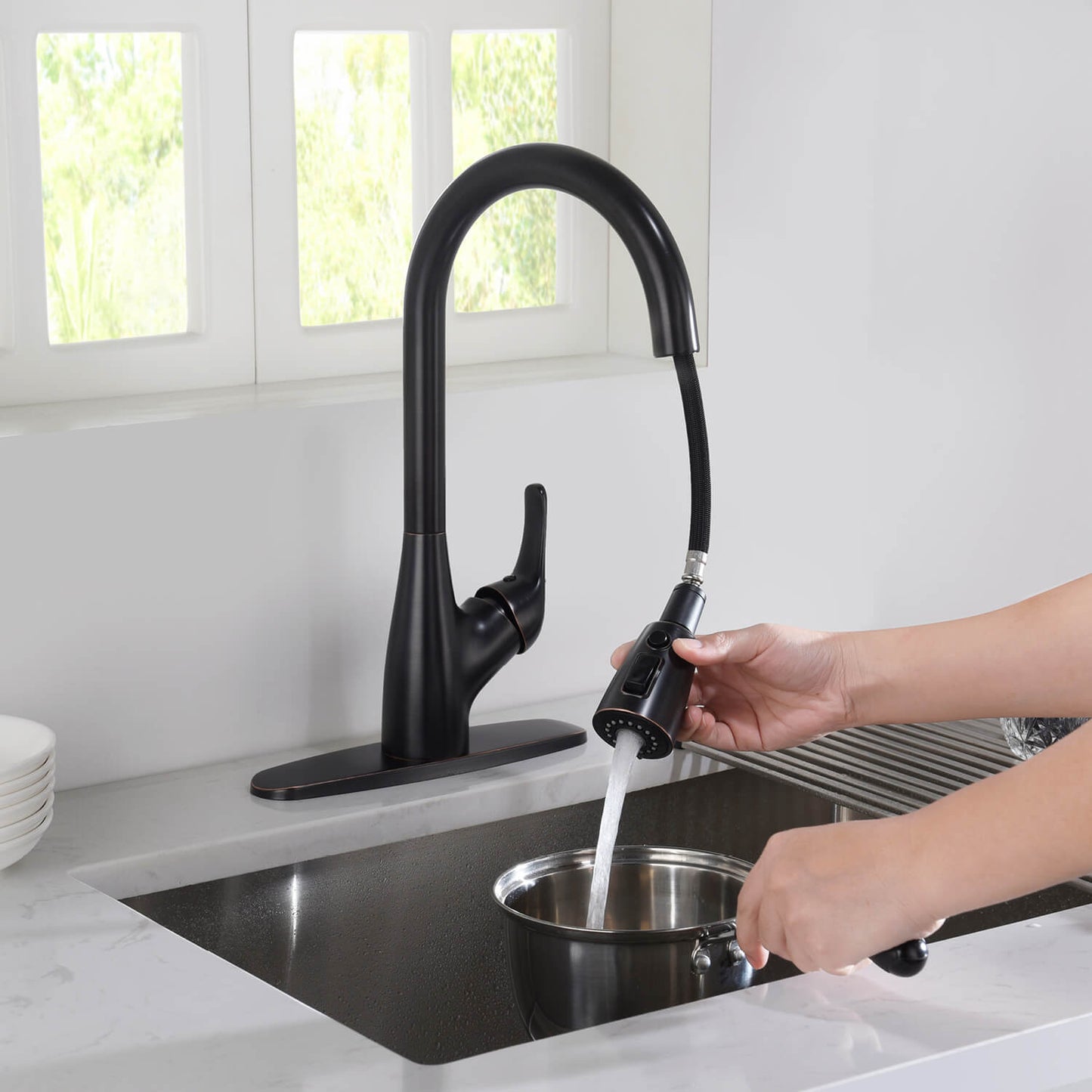 Kibi Single Handle Pull Down Kitchen Faucet In Oil Rubbed Bronze Finish - F101ORB