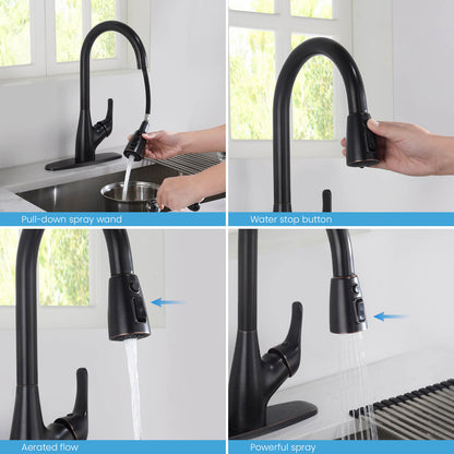 Kibi Single Handle Pull Down Kitchen Faucet In Oil Rubbed Bronze Finish - F101ORB