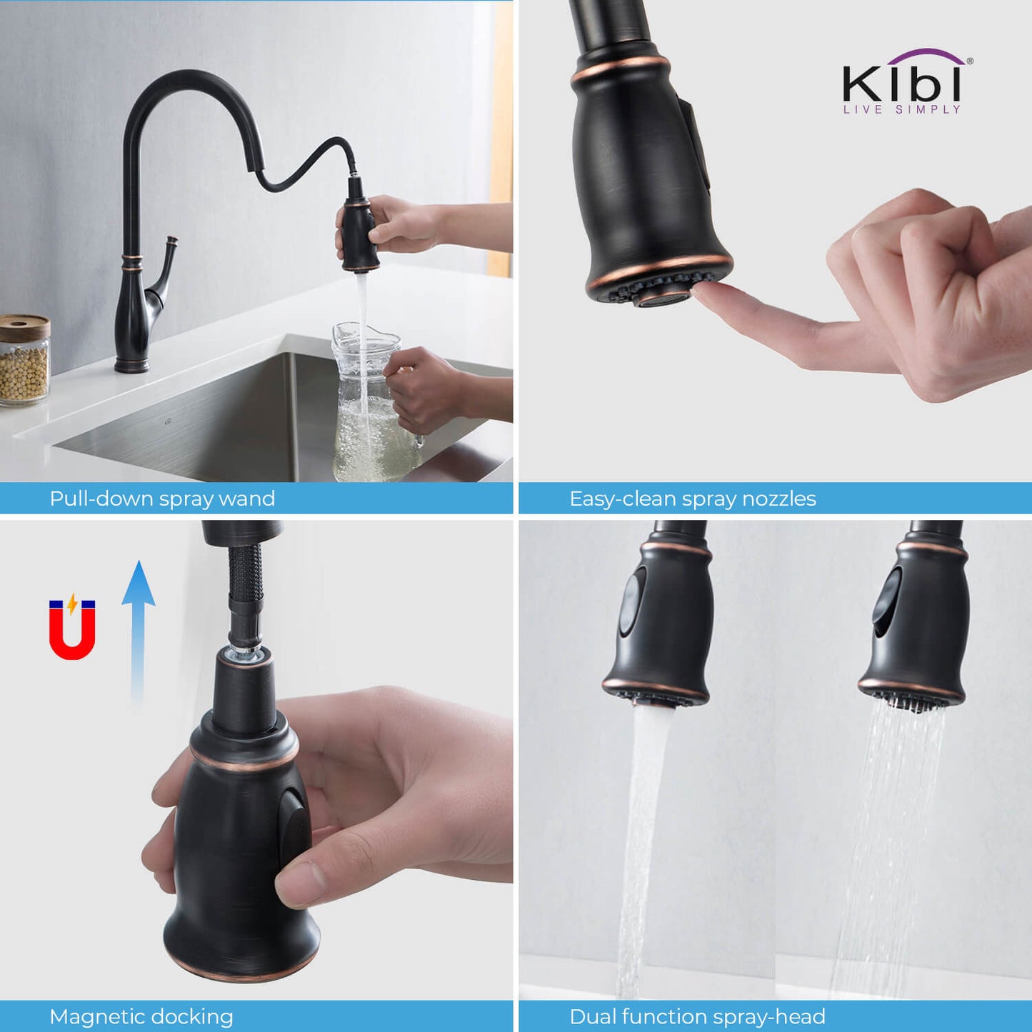Kibi Summit Single Handle High Arc Pull Down Kitchen Faucet in Oil Rubbed Bronze Finish - KKF2009ORB