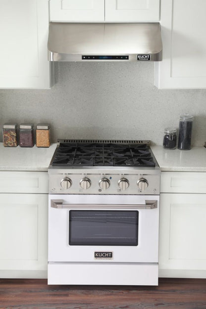 Kucht 30 Inch Pro-Style KDF Series Natural Gas Stainless Steel Dual Fuel Range with White Oven Door - KDF302-W
