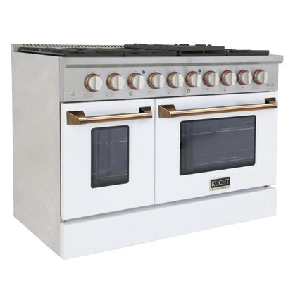 GREE Kucht 48 Inch Pro-Style KDF Series Customized Natural Gas Stainless Steel Dual Fuel Range with White Oven Door - KDF481-Customized W-Gold