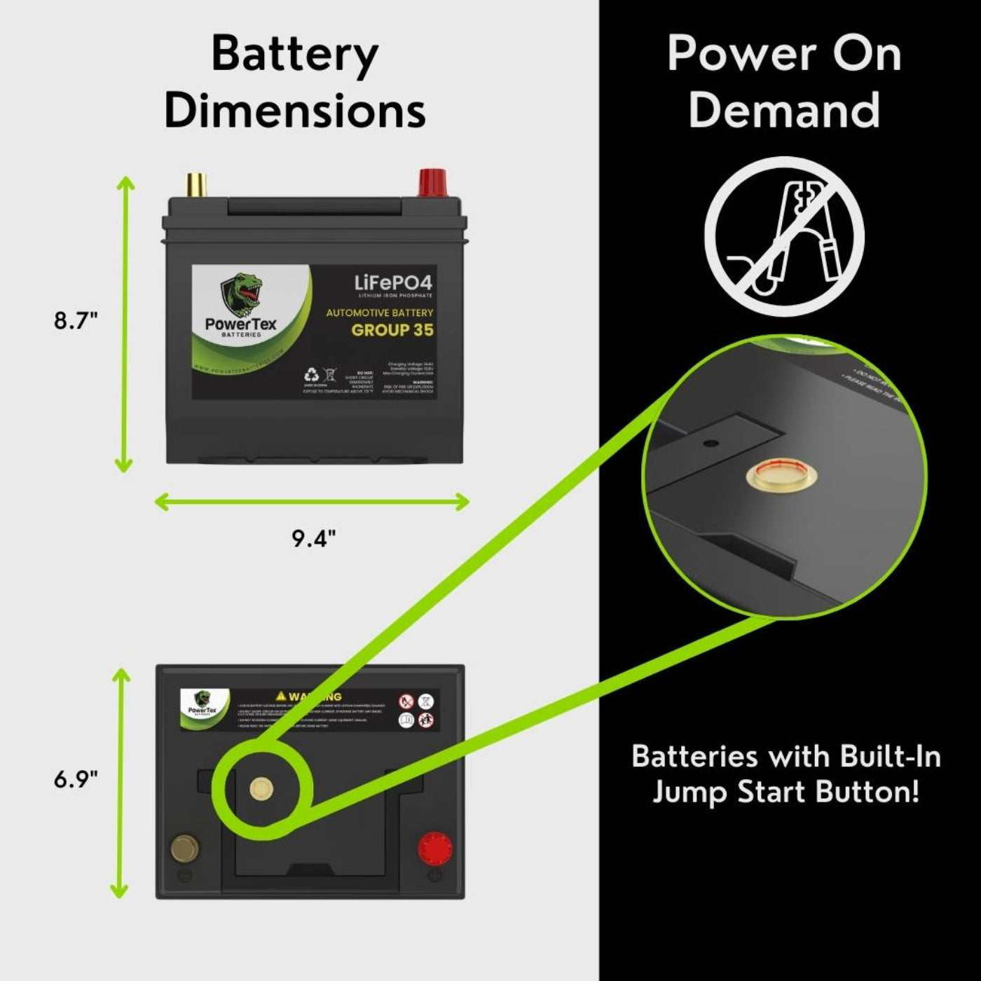 PowerTex 2012 Nissan Frontier Car Battery BCI Group 35 / Q85 Lithium LiFePO4 Automotive Battery - PTLG35-304