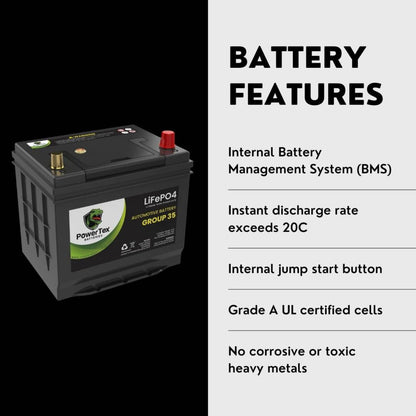 PowerTex 2008 Nissan Sentra Car Battery BCI Group 35 / Q85 Lithium LiFePO4 Automotive Battery - PTLG35-343