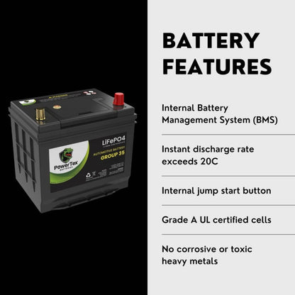 PowerTex 2023 Toyota 4Runner V6 4.0L Replacement Car Battery BCI Group 35 Lithium LiFeP - PTLG35-040O4 Automotive Powertex Battery