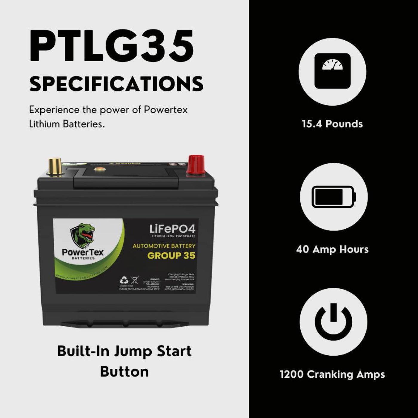 PowerTex 2007 Toyota Solara Car Battery BCI Group 35 / Q85 Lithium LiFePO4 Automotive Battery - PTLG35-488
